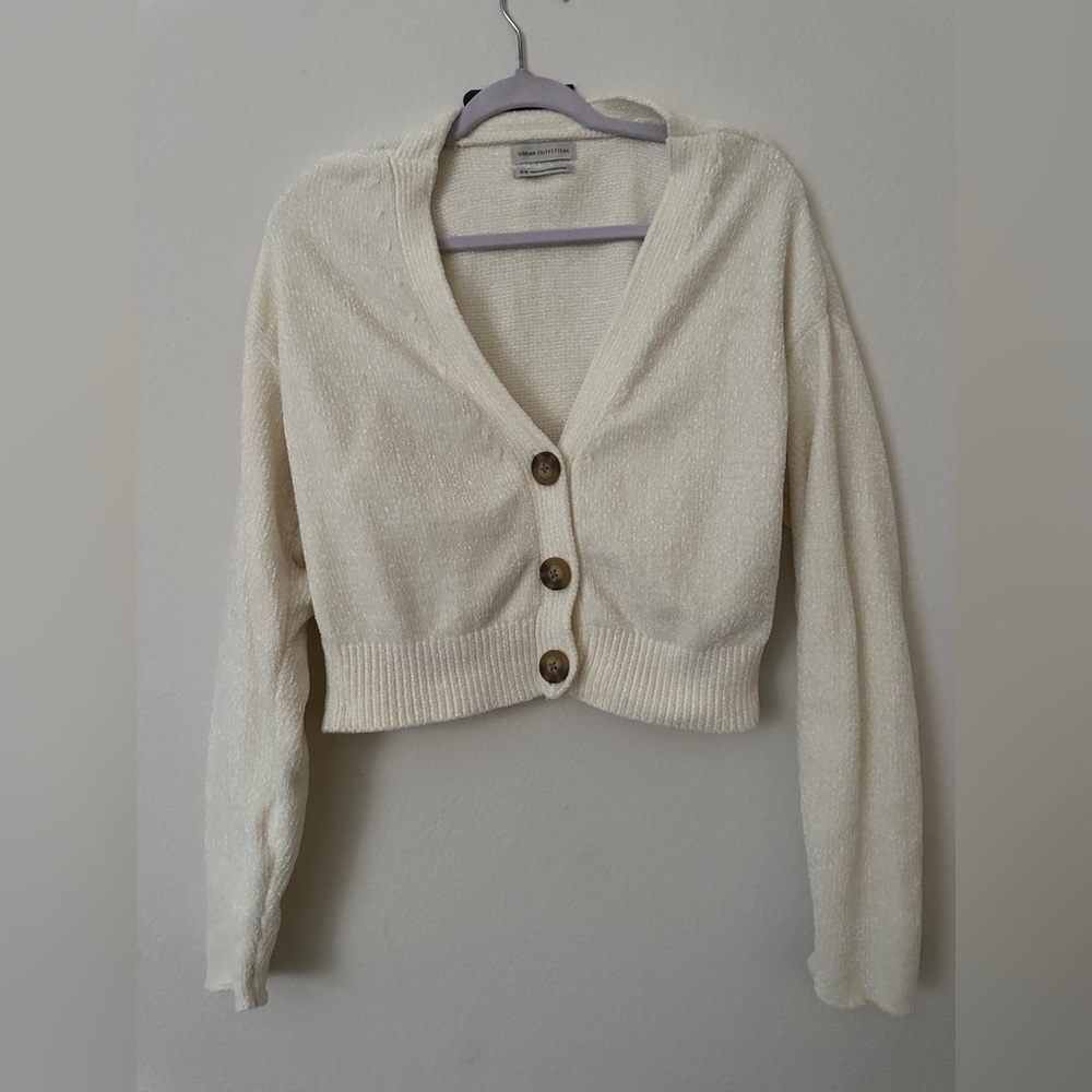 URBAN OUTFITTERS IVORY Cropped Chenille Cardigan | MEDIUM